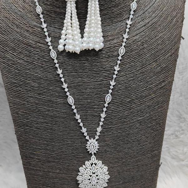 Diamond String long Pendent set with Pearl drops