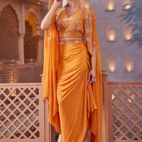 Orange Fusion Outfit with cape